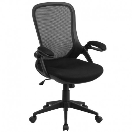 MFO High Back Executive Black Mesh Chair with Comfort Curved Back and Flip-Up Arms