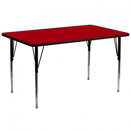 MFO 30''W x 72''L Rectangular Activity Table with Red Thermal Fused Laminate Top and Standard Height Adjustable Legs