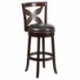 MFO 29'' Cappuccino Wood Bar Stool with Black Leather Swivel Seat