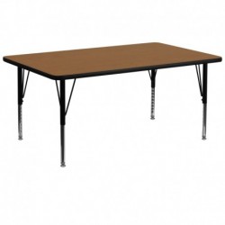 MFO 30''W x 72''L Rectangular Activity Table with Oak Thermal Fused Laminate Top and Height Adjustable Pre-School Legs
