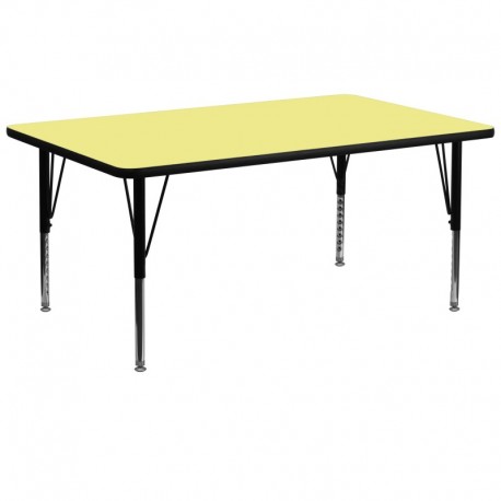 MFO 30''W x 72''L Rectangular Activity Table with Yellow Thermal Fused Laminate Top and Height Adjustable Pre-School Legs