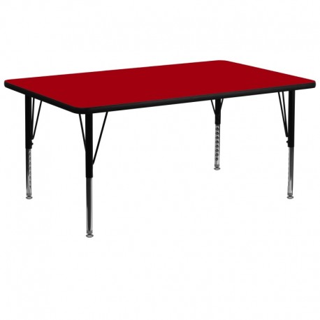 MFO 30''W x 72''L Rectangular Activity Table with Red Thermal Fused Laminate Top and Height Adjustable Pre-School Legs