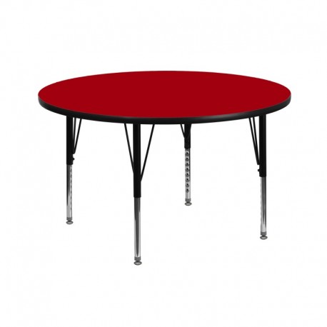 MFO 42'' Round Activity Table with Red Thermal Fused Laminate Top and Height Adjustable Pre-School Legs
