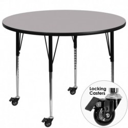 MFO Mobile 42'' Round Activity Table with Grey Thermal Fused Laminate Top and Standard Height Adjustable Legs
