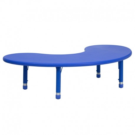 MFO 35''W x 65''L Height Adjustable Half-Moon Blue Plastic Activity Table