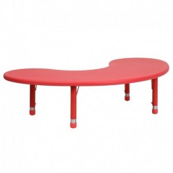 MFO 35''W x 65''L Height Adjustable Half-Moon Red Plastic Activity Table