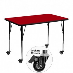 MFO Mobile 30''W x 48''L Rectangular Activity Table with Red Thermal Fused Laminate Top and Standard Height Adjustable Legs