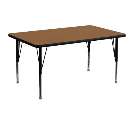 MFO 30''W x 48''L Rectangular Activity Table with Oak Thermal Fused Laminate Top and Height Adjustable Pre-School Legs
