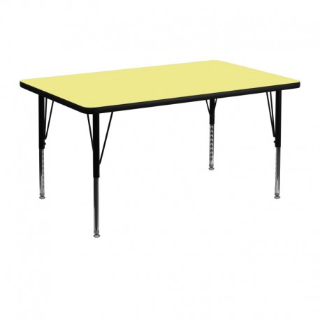 MFO 30''W x 48''L Rectangular Activity Table with Yellow Thermal Fused Laminate Top and Height Adjustable Pre-School Legs