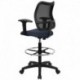 MFO Mid-Back Mesh Drafting Stool with Navy Blue Fabric Seat and Arms