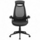 MFO High Back Executive Black Mesh Chair with Leather Seat and Flip-Up Arms