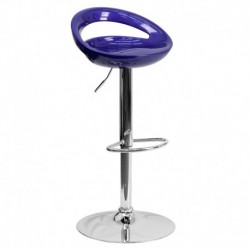MFO Contemporary Blue Plastic Adjustable Height Bar Stool with Chrome Base