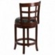 MFO 24'' Cherry Wood Counter Height Stool with Black Leather Swivel Seat