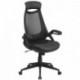 MFO High Back Executive Black Mesh Chair with Leather Seat and Flip-Up Arms