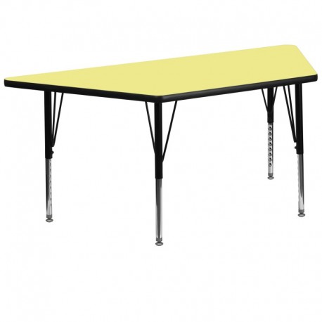 MFO 30''W x 60''L Trapezoid Activity Table with Yellow Thermal Fused Laminate Top and Height Adjustable Pre-School Legs