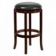 MFO 29'' Backless Cherry Wood Bar Stool with Black Leather Swivel Seat