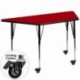MFO Mobile 30''W x 60''L Trapezoid Activity Table with Red Thermal Fused Laminate Top and Standard Height Adjustable Legs