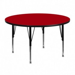 MFO 48'' Round Activity Table with Red Thermal Fused Laminate Top and Height Adjustable Pre-School Legs