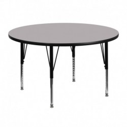 MFO 48'' Round Activity Table with Grey Thermal Fused Laminate Top and Height Adjustable Pre-School Legs