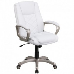 MFO High Back White Leather Executive Office Chair with Gold Nylon Base