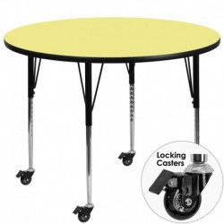 MFO Mobile 48'' Round Activity Table with Yellow Thermal Fused Laminate Top and Standard Height Adjustable Legs