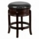 MFO 24'' Backless Cappuccino Wood Counter Height Stool with Black Leather Swivel Seat