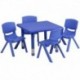 MFO 24'' Square Adjustable Blue Plastic Activity Table Set with 4 School Stack Chairs