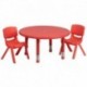 MFO 33'' Round Adjustable Red Plastic Activity Table Set with 2 School Stack Chairs
