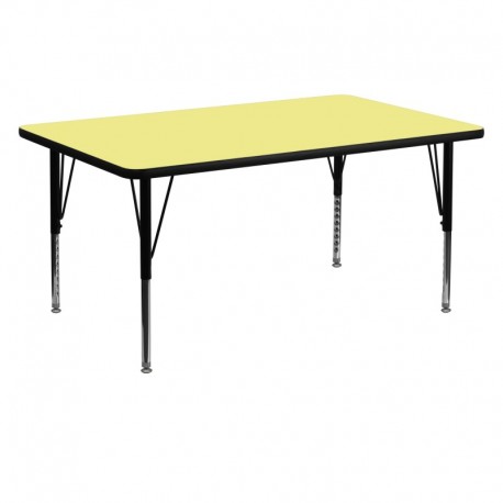 MFO 30''W x 60''L Rectangular Activity Table with Yellow Thermal Fused Laminate Top and Height Adjustable Pre-School Legs