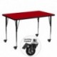 MFO Mobile 30''W x 60''L Rectangular Activity Table with Red Thermal Fused Laminate Top and Standard Height Adjustable Legs