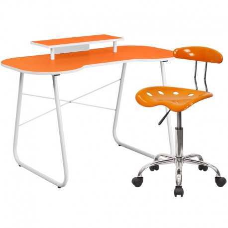 MFO Orange Computer Desk with Monitor Platform and Tractor Chair