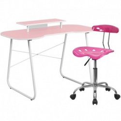 MFO Pink Computer Desk with Monitor Platform and Tractor Chair