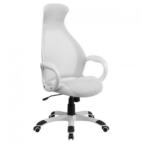 MFO High Back Executive White Mesh Chair with Leather Inset Seat
