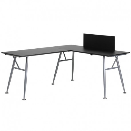MFO Black Laminate L-Shape Computer Desk with Silver Frame Finish