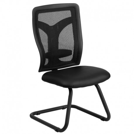 MFO Galaxy Black Mesh Side Chair with Leather Seat and Adjustable Lumbar Support
