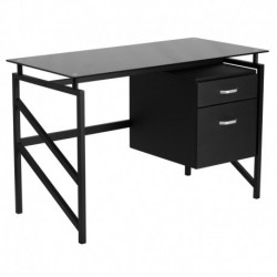 MFO Glass Desk with Two Drawer Pedestal