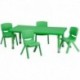MFO 24''W x 48''L Adjustable Rectangular Green Plastic Activity Table Set with 4 School Stack Chairs