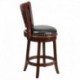 MFO 24'' Cherry Wood Counter Height Stool with Black Leather Swivel Seat