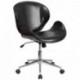 MFO Mid-Back Mahogany Wood Swivel Conference Chair in Black Leather