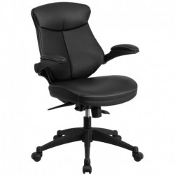 MFO Mid-Back Black Leather Office Chair with Back Angle Adjustment and Flip-Up Arms