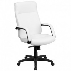 MFO High Back White Leather Executive Office Chair with Memory Foam Padding