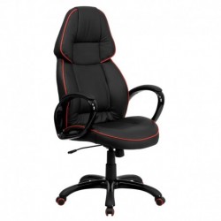MFO High Back Black Vinyl Executive Office Chair with Red Pipeline Border