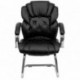 MFO Black Leather Transitional Side Chair with Padded Arms and Sled Base