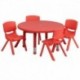 MFO 33'' Round Adjustable Red Plastic Activity Table Set with 4 School Stack Chairs