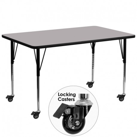 MFO Mobile 30''W x 72''L Rectangular Activity Table with Grey Thermal Fused Laminate Top and Standard Height Adjustable Legs