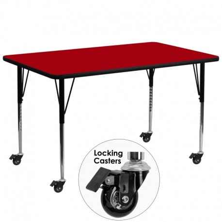 MFO Mobile 30''W x 72''L Rectangular Activity Table with Red Thermal Fused Laminate Top and Standard Height Adjustable Legs