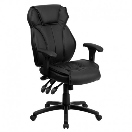 MFO High Back Black Leather Executive Office Chair with Triple Paddle Control