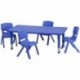 MFO 24''W x 48''L Adjustable Rectangular Blue Plastic Activity Table Set with 4 School Stack Chairs
