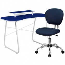 MFO Navy Computer Desk with Monitor Platform and Mesh Chair