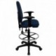 MFO Mid-Back Navy Blue Fabric Multi-Functional Drafting Stool with Arms and Adjustable Lumbar Support